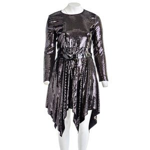 Belted Sequin Mini Dress In Black XL New